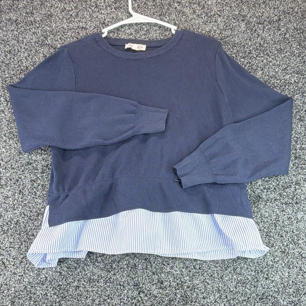 Nanette Nanette Lepore Sweater Womens Large Navy Layered Striped Hem Long Sleeve